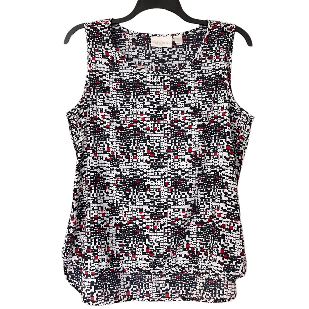 Chico’s 2 Red Black Geo Tank Top Layering Size 12 US Large